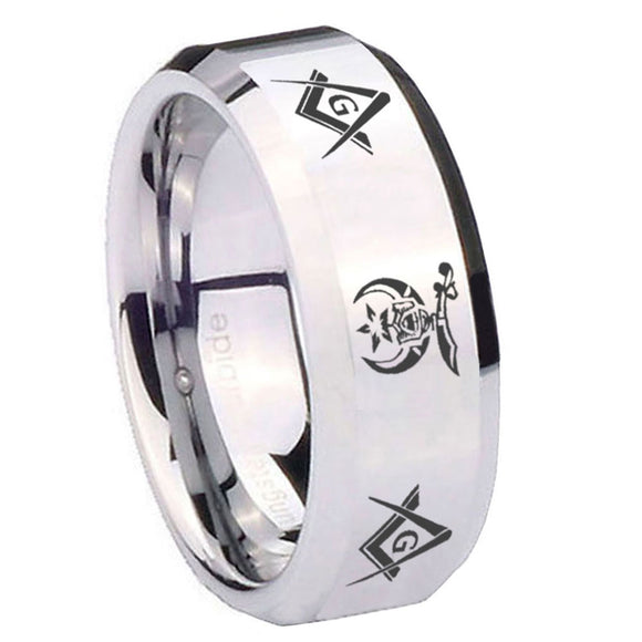 10mm Masonic Shriners Beveled Edges Silver Tungsten Carbide Rings for Men