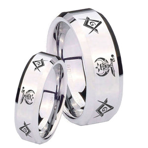 His Hers Masonic Shriners Beveled Edges Silver Tungsten Men's Band Set