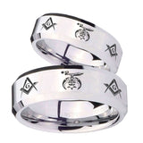 His Hers Masonic Shriners Beveled Edges Silver Tungsten Men's Band Set