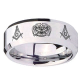 10mm Masonic 32 Design Beveled Edges Silver Tungsten Carbide Mens Ring