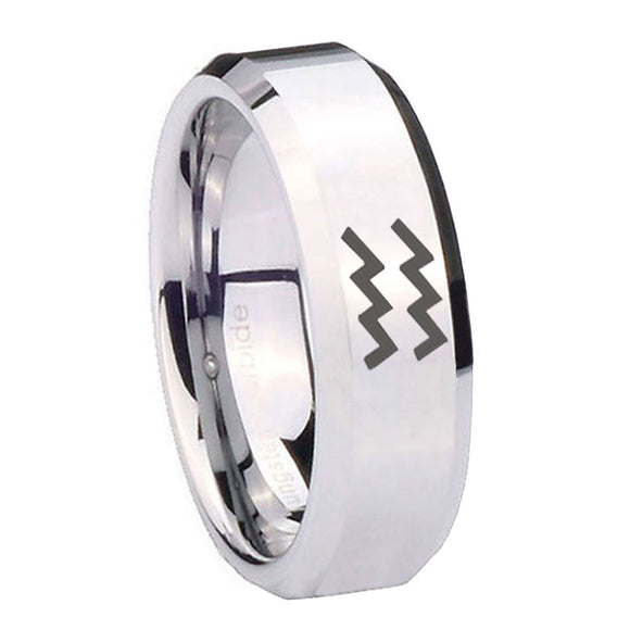 10mm Aquarius Horoscope Beveled Edges Silver Tungsten Carbide Men's Bands Ring