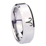 10mm Aries Zodiac Beveled Edges Silver Tungsten Carbide Mens Engagement Band