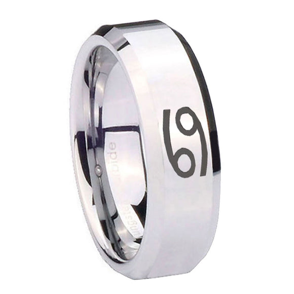 10mm Cancer Horoscope Beveled Edges Silver Tungsten Men's Engagement Band