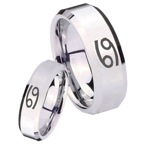 His Hers Cancer Horoscope Beveled Edges Silver Tungsten Rings for Men Set