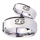 His Hers Cancer Horoscope Beveled Edges Silver Tungsten Rings for Men Set