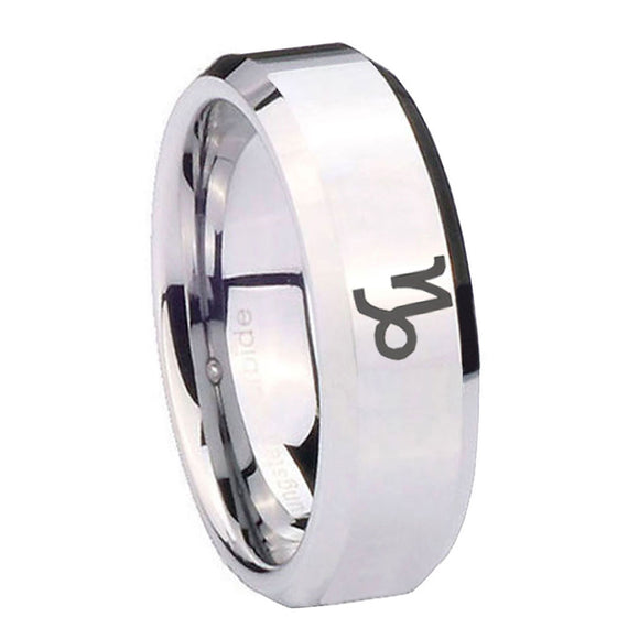 10mm Capricorn Zodiac Beveled Edges Silver Tungsten Mens Engagement Ring
