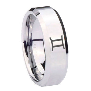 10mm Gemini Zodiac Beveled Edges Silver Tungsten Carbide Men's Engagement Ring