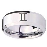 10mm Gemini Zodiac Beveled Edges Silver Tungsten Carbide Men's Engagement Ring