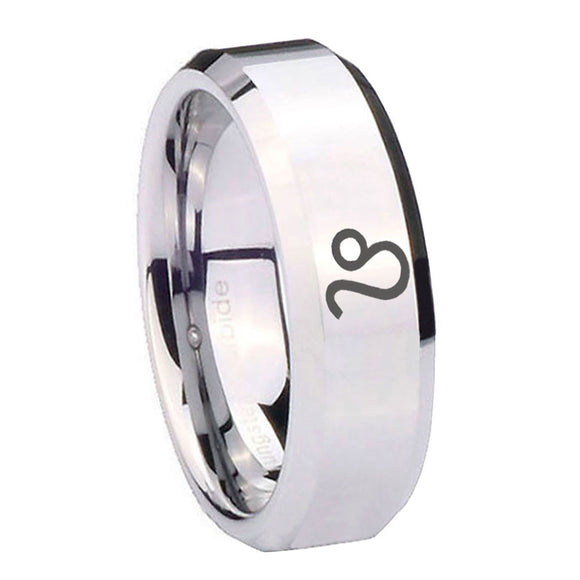 10mm Leo Zodiac Beveled Edges Silver Tungsten Carbide Mens Promise Ring