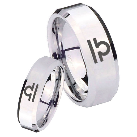 His Hers Libra Horoscope Beveled Edges Silver Tungsten Wedding Ring Set