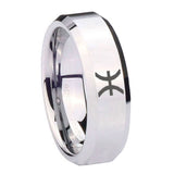 10mm Pisces Zodiac Beveled Edges Silver Tungsten Carbide Mens Ring