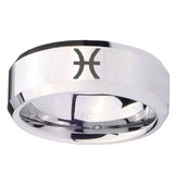 10mm Pisces Zodiac Beveled Edges Silver Tungsten Carbide Mens Ring