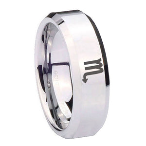 10mm Scorpio Horoscope Beveled Edges Silver Tungsten Carbide Mens Ring Engraved