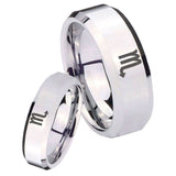 His and Hers Scorpio Horoscope Beveled Edges Silver Tungsten Bands Ring Set