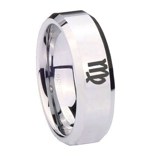 10mm Virgo Zodiac Beveled Edges Silver Tungsten Carbide Mens Wedding Band