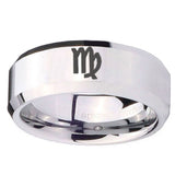 10mm Virgo Zodiac Beveled Edges Silver Tungsten Carbide Mens Wedding Band