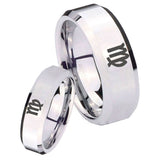 His Hers Virgo Zodiac Beveled Edges Silver Tungsten Custom Ring for Men Set