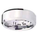 10mm I Love You Beveled Edges Silver Tungsten Carbide Men's Engagement Band