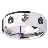 10mm Marine Army Sergeant Beveled Edges Silver Tungsten Carbide Wedding Engraving Ring