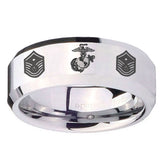 10mm Marine Chief Master Sergeant  Beveled Edges Silver Tungsten Men's Band Ring