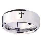 10mm Flat Christian Cross Beveled Edges Silver Tungsten Men's Engagement Band