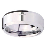 10mm Flat Christian Cross Beveled Edges Silver Tungsten Wedding Engagement Ring
