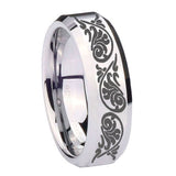 10mm Etched Tribal Pattern Beveled Edges Silver Tungsten Men's Band Ring