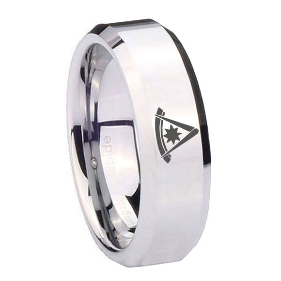 10mm Pester Master Masonic Beveled Edges Silver Tungsten Mens Bands Ring