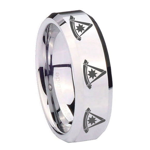 10mm Multiple Pester Master Masonic Beveled Silver Tungsten Men's Wedding Ring