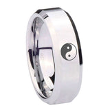 10mm Yin Yang Beveled Edges Silver Tungsten Carbide Anniversary Ring