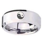 10mm Yin Yang Beveled Edges Silver Tungsten Carbide Anniversary Ring