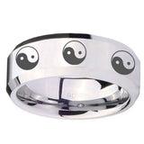 10mm Multiple Yin Yang Beveled Edges Silver Tungsten Carbide Custom Mens Ring