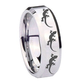 10mm Multiple Lizard Beveled Edges Silver Tungsten Mens Anniversary Ring