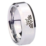 10mm Zelda Skyward Sword Beveled Edges Silver Tungsten Mens Wedding Ring