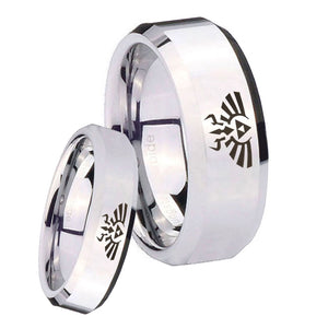 His Hers Zelda Skyward Sword Beveled Edges Silver Tungsten Men's Ring Set