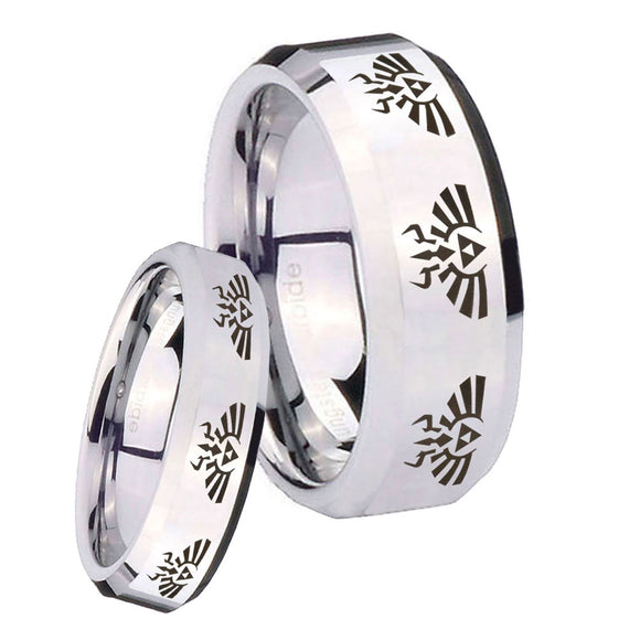 His Hers Multiple Zelda Skyward Sword Beveled Edges Silver Tungsten Mens Ring Set