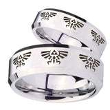 His Hers Multiple Zelda Skyward Sword Beveled Edges Silver Tungsten Mens Ring Set