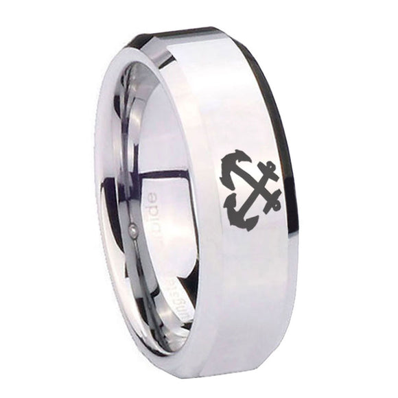 10mm Anchor Beveled Edges Silver Tungsten Carbide Personalized Ring