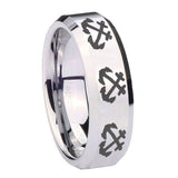 10mm Multiple Anchor Beveled Edges Silver Tungsten Carbide Mens Promise Ring