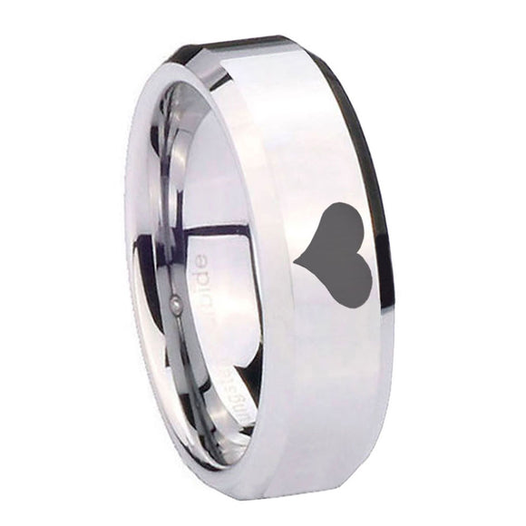 10mm Heart Beveled Edges Silver Tungsten Carbide Mens Ring Engraved