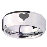 10mm Heart Beveled Edges Silver Tungsten Carbide Mens Ring Engraved