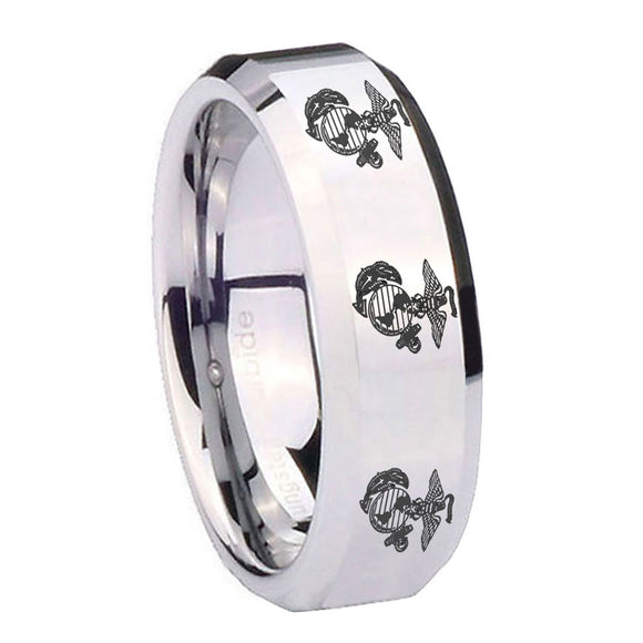 10mm Multiple Marine Beveled Edges Silver Tungsten Carbide Men's Band Ring