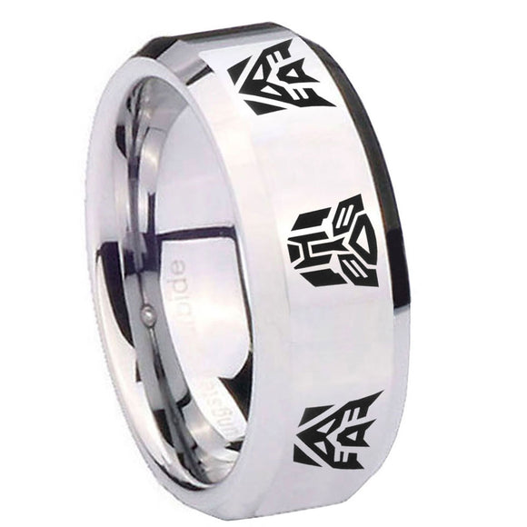 10mm Transformers Autobot Decepticon Beveled Silver Tungsten Men's Engagement Ring