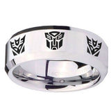 10mm Transformers Autobot Decepticon Beveled Silver Tungsten Men's Engagement Ring