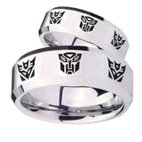 His Hers Transformers Autobot Decepticon Beveled Silver Tungsten Mens Ring Set
