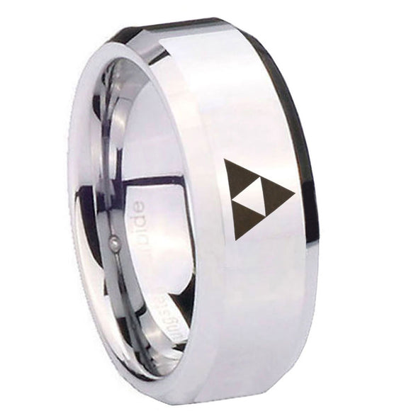 10mm Zelda Triforce Beveled Edges Silver Tungsten Carbide Men's Ring