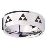 10mm Multiple Zelda Triforce Beveled Edges Silver Tungsten Engagement Ring