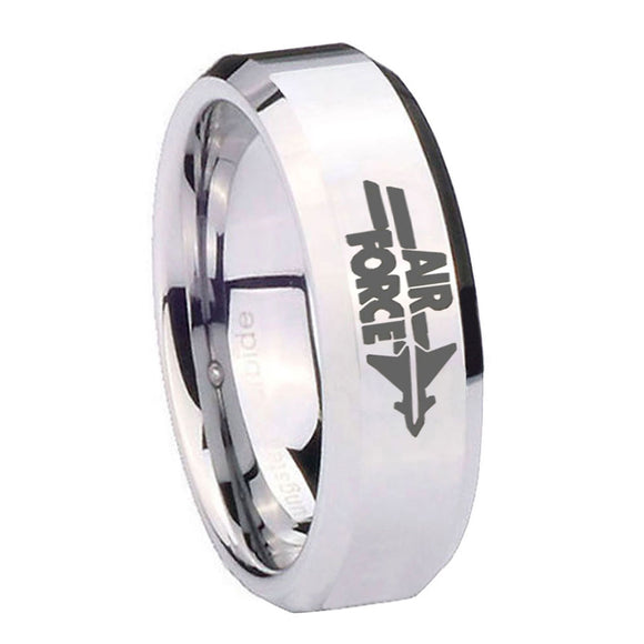 10MM Beveled Air Force Mirror Beveled Edges Silver Tungsten Carbide Ring