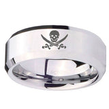 10mm Skull Pirate Beveled Edges Silver Tungsten Carbide Wedding Bands Ring