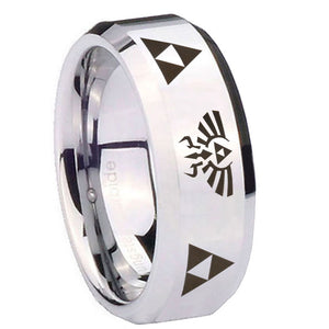 10mm Legend of Zelda Beveled Edges Silver Tungsten Carbide Engraved Ring